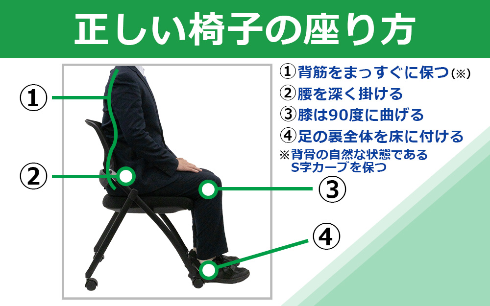 スタッキングチェア　ミーティングチェア　会議チェア　折りたたみ椅子　ブラック 正しい椅子の座り方　家具のAKIRA