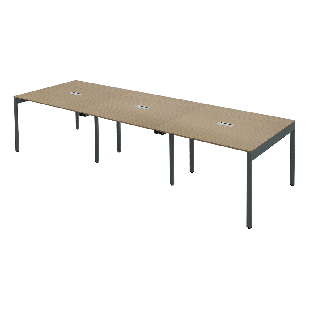 フリーアドレスデスク　ミーティングテーブル　幅300cm 奥行100cm　高さ72cm コンセント付き　ライトブラウン