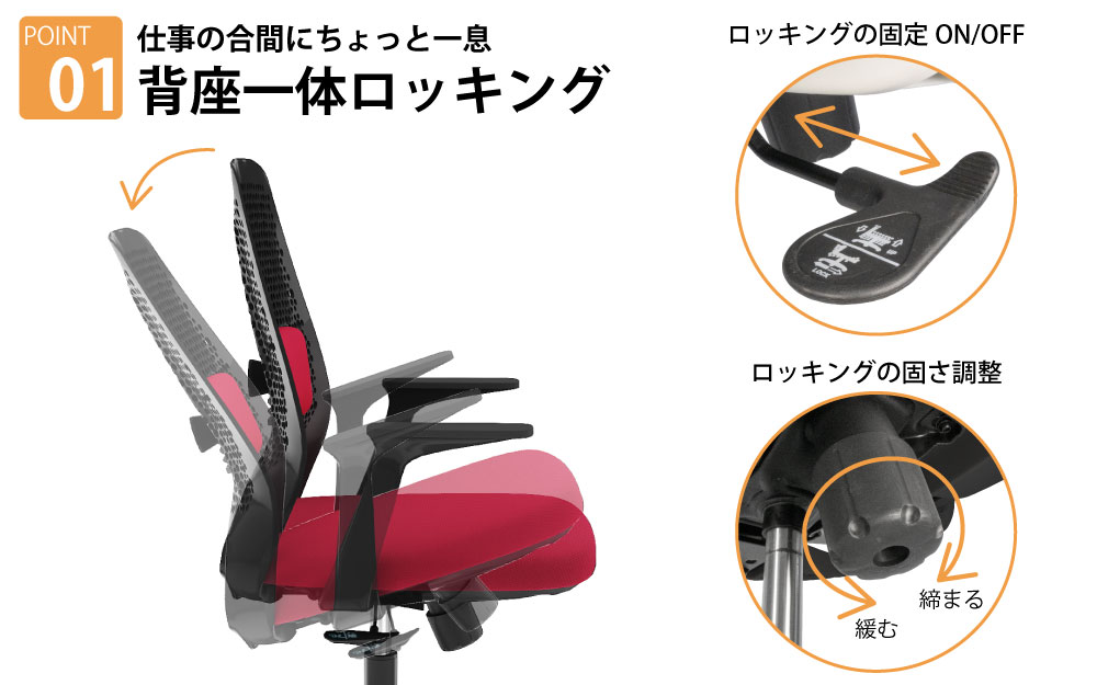 オフィスチェア チェア レッド ブラック ポイント1 背座一体ロッキング 家具のAKIRA