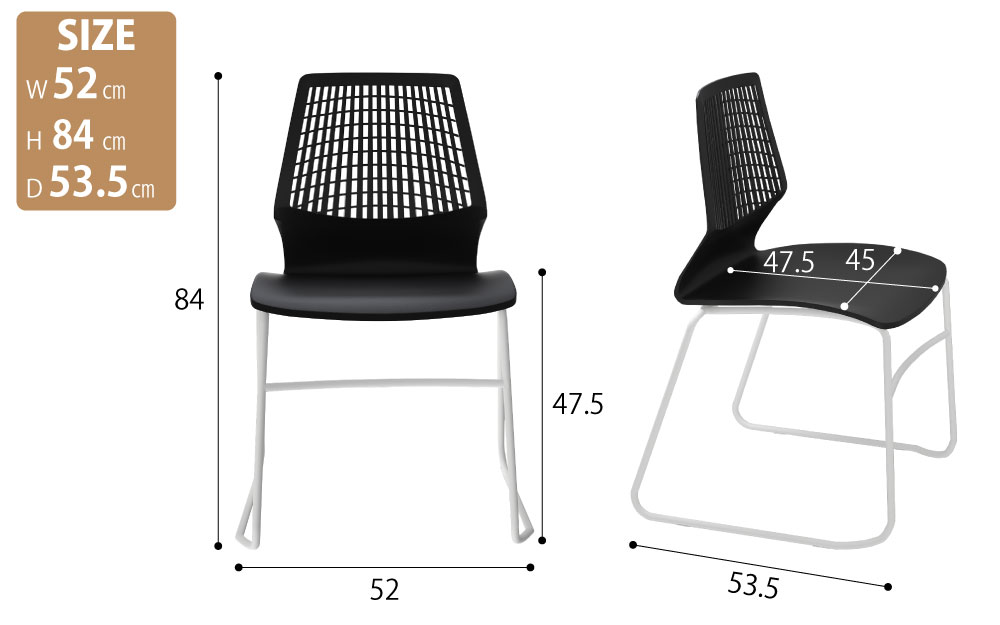 テーブルチェア チェア ミーティングチェア 会議用チェア ブラック×ホワイト サイズ表記 size cm表記 家具のAKIRA