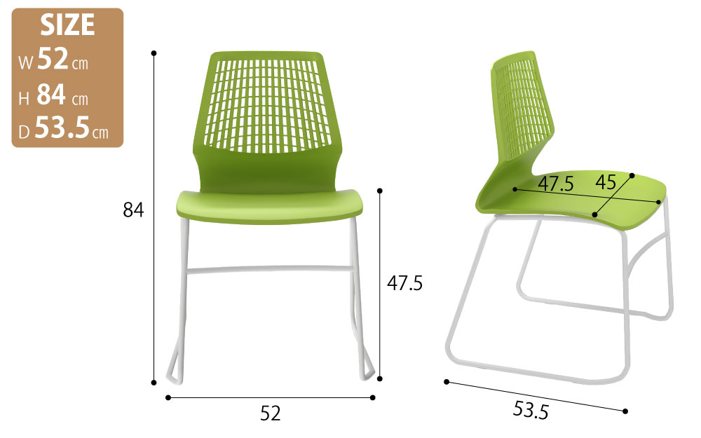 テーブルチェア チェア ミーティングチェア 会議用チェア グリーン×ホワイト サイズ表記 size cm表記 家具のAKIRA