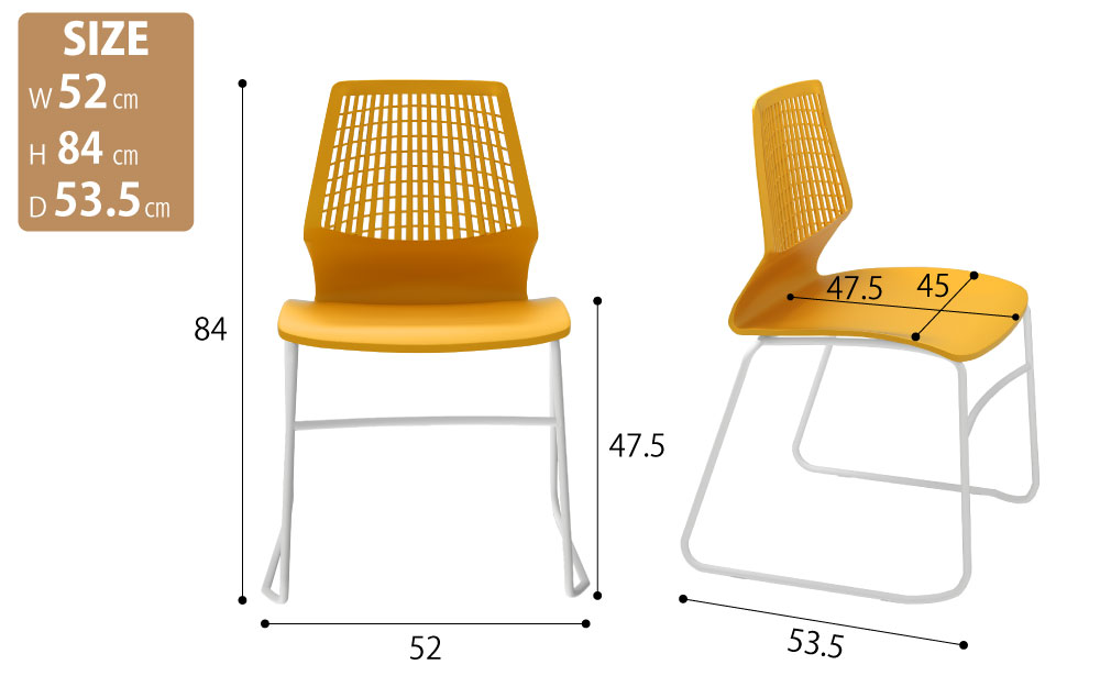 テーブルチェア チェア ミーティングチェア 会議用チェア オレンジ×ホワイト サイズ表記 size cm表記 家具のAKIRA