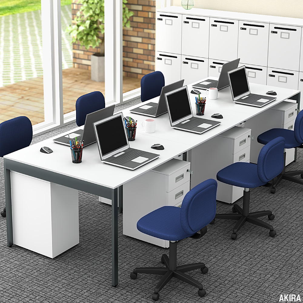 フリーアドレスデスク オフィスデスク コンセント付き 幅3000×奥行1000