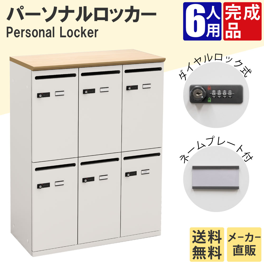 パーソナルロッカー ロッカー 収納 6人用 ナチュラル木目天板 ホワイト本体