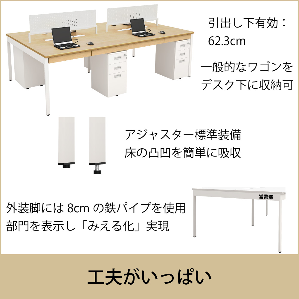 フリーアドレスデスク パネルなし 幅240cm 奥行140cm ホワイト