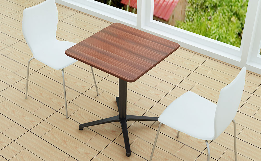 カフェテーブル ブラウン 60cm 角 アルミX脚ブラック ダイニングテーブル
