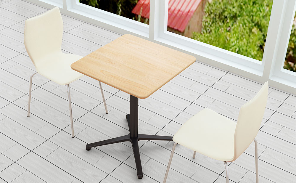 カフェテーブル ナチュラル 60cm 角 アルミX脚ブラック ダイニングテーブル